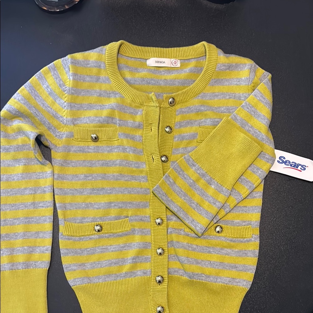 Yellow and Gray Striped Kids Cardigan
